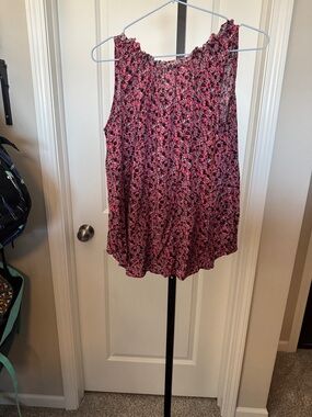 GAP Pink Floral Ruffled Neck Sleeveless Top